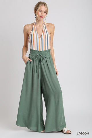 Palazzo Wide Leg Pants with Tie Strap