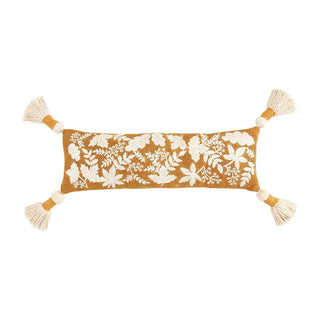 Mustard Leaf Embroidered Long Pillow