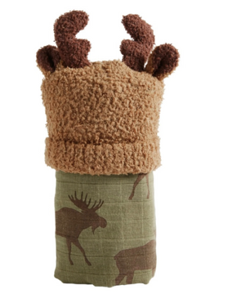 Moose Swaddle and Hat Set
