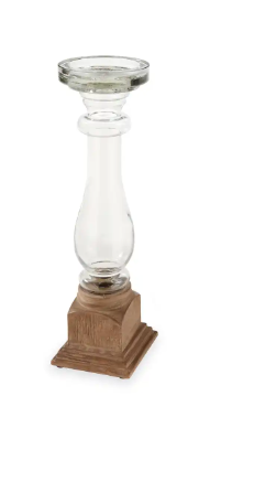 Medium Glass/Wood Candlestick