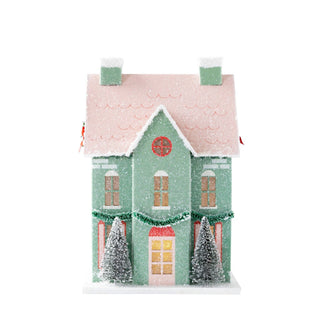 VIL1052 - Mint Green Light Up Christmas Village House