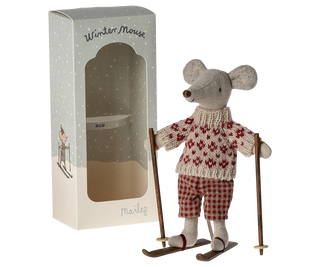 Maileg Winter Mouse With Ski Set, Mum