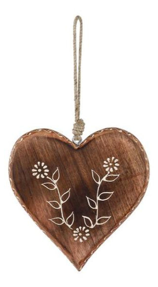 White Washed Wood Heart Ornament