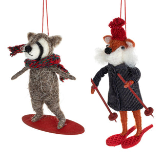 Felt Racoon & Fox Snowboard/Ski Ornament