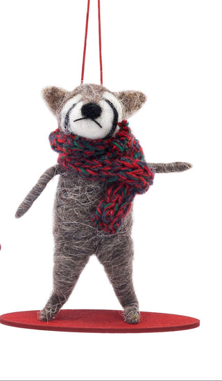 Felt Racoon & Fox Snowboard/Ski Ornament