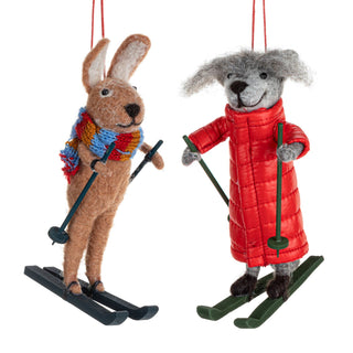 Felt Rabbit & Fox Ski Ornament