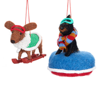 Felt Dachshund & Doberman Snow Dog Ornament