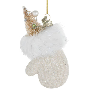 Sparkly Mitten with Fur Ornament