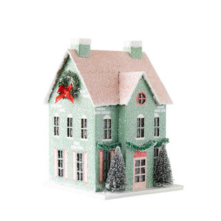 VIL1052 - Mint Green Light Up Christmas Village House