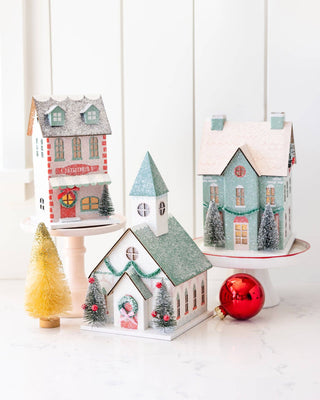 VIL1052 - Mint Green Light Up Christmas Village House