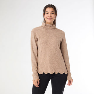 Ariana Turtleneck Top with Scalloped Trim