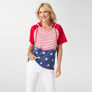 Brianna Hooded Tee with Stars & Stripes