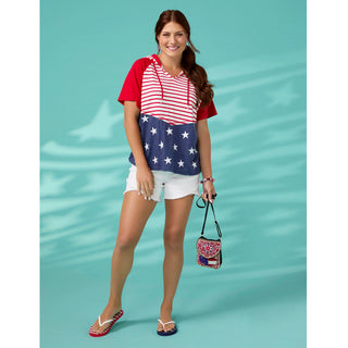 Brianna Hooded Tee with Stars & Stripes