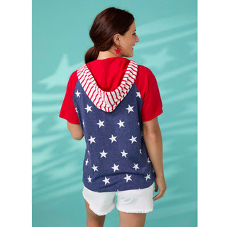 Brianna Hooded Tee with Stars & Stripes