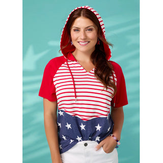 Brianna Hooded Tee with Stars & Stripes