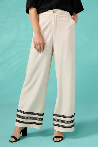 Isabelle Linen Pant with Crochet Trim