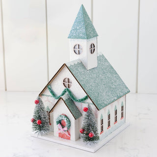 VIL1050 - White Church Light Up Christmas Village House