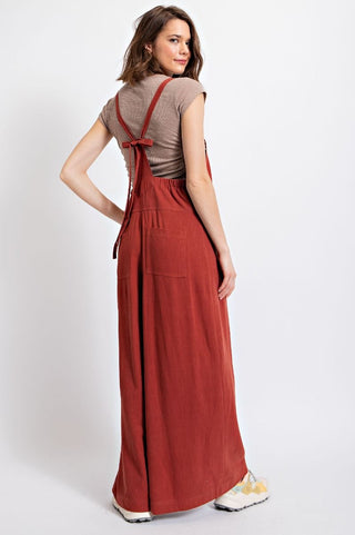 Textured Linen Wide Leg Overalls