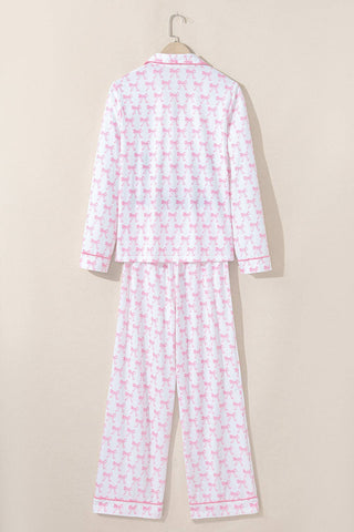Sky Blue Bow Long Sleeve Shirt and Pants Pajama Set