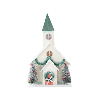VIL1050 - White Church Light Up Christmas Village House