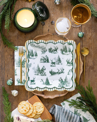 WTL1340 - Green Christmas Toile 9" Paper Dinner Plates