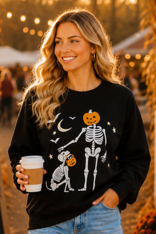 Halloween Pumpkin Skeleton Printed Graphic Crewneck