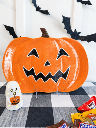 Ghost Holding Pumpkin LED Sitter
