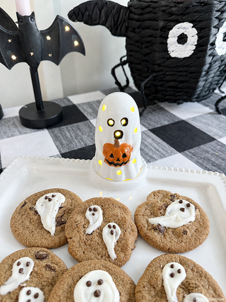 Ghost Holding Pumpkin LED Sitter