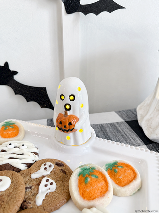 Ghost Holding Pumpkin LED Sitter