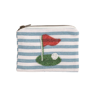 Blue Stripe Golf Beaded Pouch
