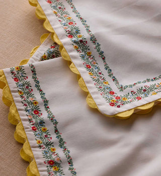 Rosette Stripe Embroidered Cotton Napkins, Set of 4