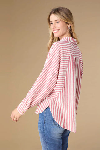 Kathy Relaxed Fit Button Front Striped Top
