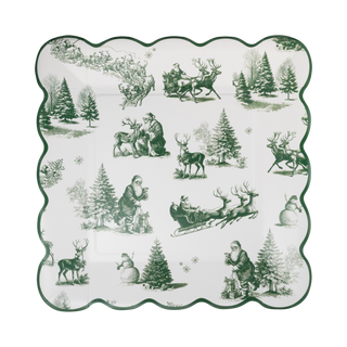 WTL1340 - Green Christmas Toile 9" Paper Dinner Plates