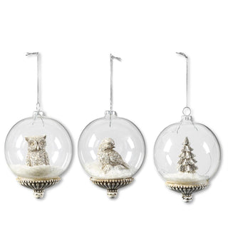 Round Glass Ornaments w/Woodland Animals