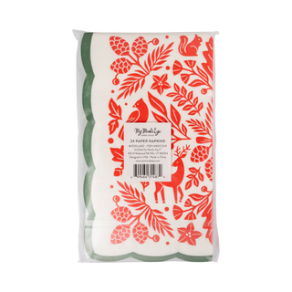 WDC1339 - Red Woodland Christmas Paper Dinner Napkins