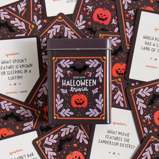Halloween Trivia Game - Deck of Cards + Storage Tin