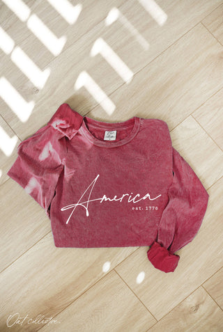 AMERICA EST.1776 Mineral Washed Long Sleeve Graphic