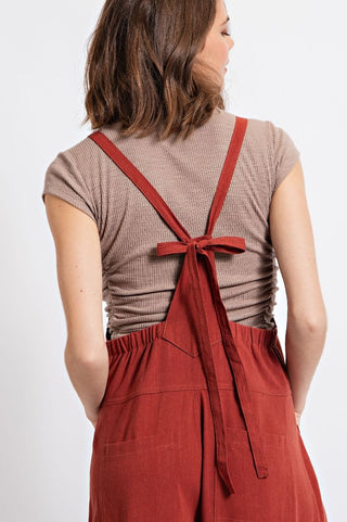 Textured Linen Wide Leg Overalls