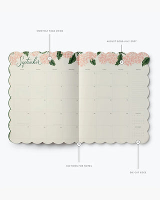 2027 Pink Hydrangea 12-Month Academic Appointment Notebook