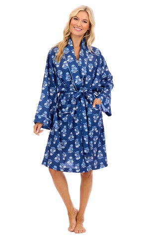 Blue Floral Block Print Robe