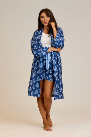 Blue Floral Block Print Robe