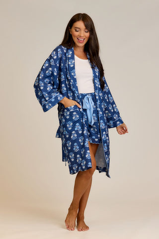 Blue Floral Block Print Robe