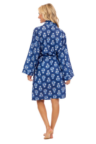 Blue Floral Block Print Robe