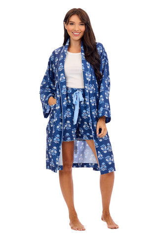 Blue Floral Block Print Robe