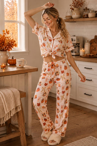 Pumpkin Spice Fall Print Pajama Set