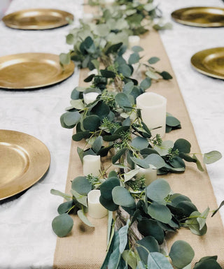 70"Lighted Artificial Grey green Eucalyptus Garland seeded