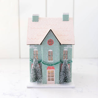 VIL1052 - Mint Green Light Up Christmas Village House