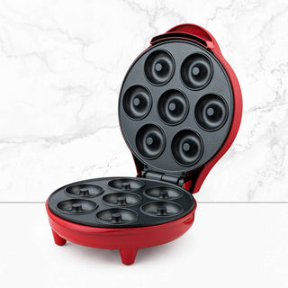 7- COUNT MINI DONUT MAKER DOUGHNUTS RED STAINLESS STEEL