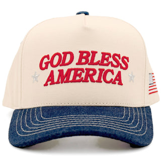 C.C GOD BLESS AMERICA Letter Two Tone Trucker Cap