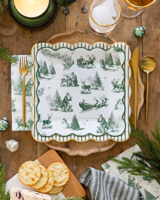 WTL1340 - Green Christmas Toile 9" Paper Dinner Plates
